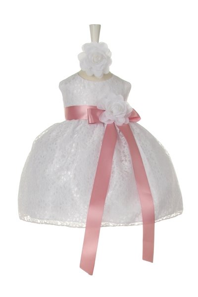 lace infant dress with rose sash